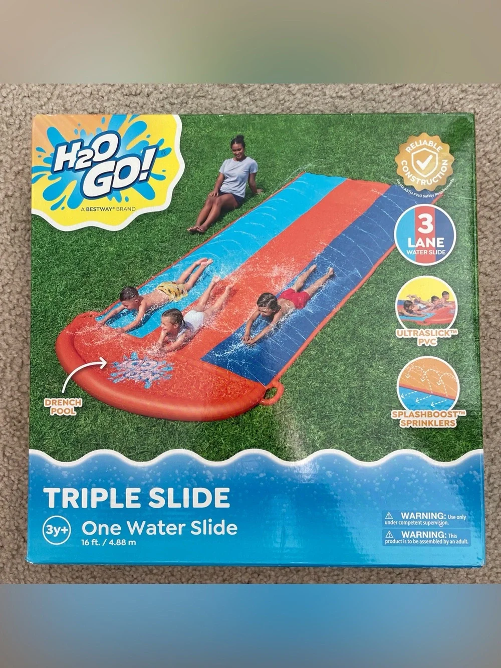 Triple Slide Water Slide - Blue & Orange